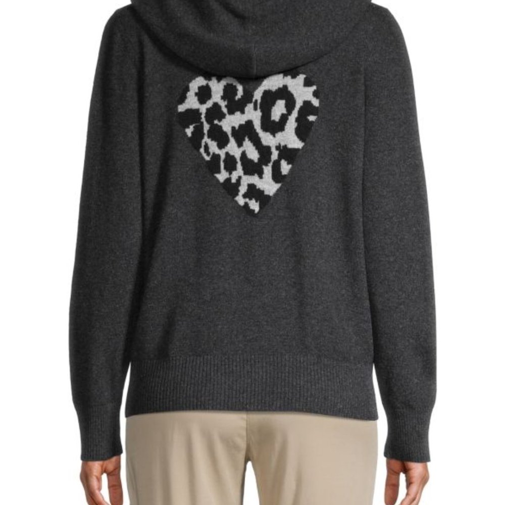 Leopard Heart Full-Zip Cashmere Hoodie Size XS